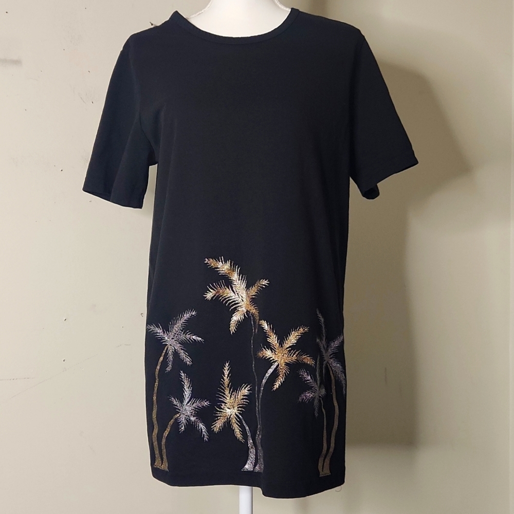 Spoiled Rotten. Black  tropical Hawaiian Embroidery print t-shirt Mini Dress